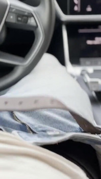 Autostopowicz bawi się z kierowcą na przednim siedzeniu