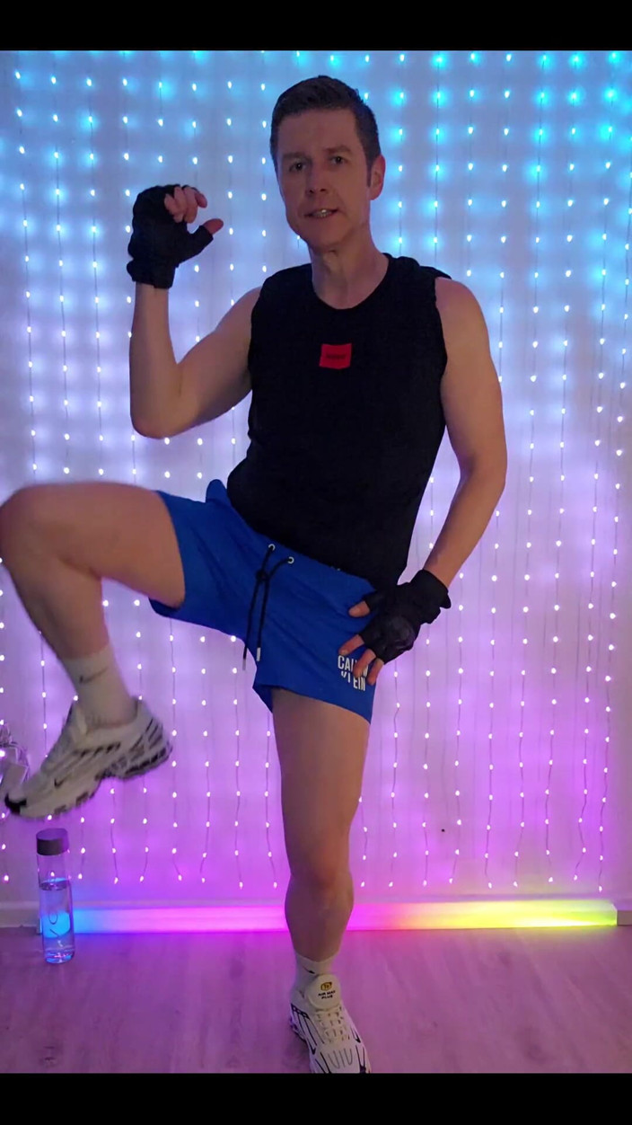 Roman Heart: Fitness Workout in Blue Ck Shorts
