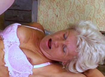 Gilfy Pleasure: Nasty granny in white lingerie takes it in the ass