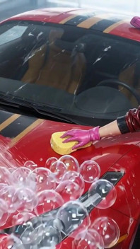 Jinx and Vi Washing the Red Ferrari Wet and Soapy