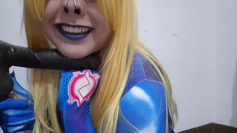 fermerino: Cute Samus Femboy with BDSM Nosehook Giving a Sloppy Blowjob...