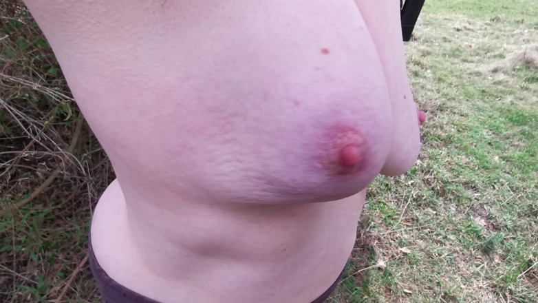 Bouncy Tits Action: Slapping Vagina and Tits in the Woods