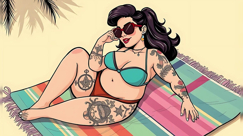AI Porn: Ai tattoo-kunst kurvige bikini-frauen
