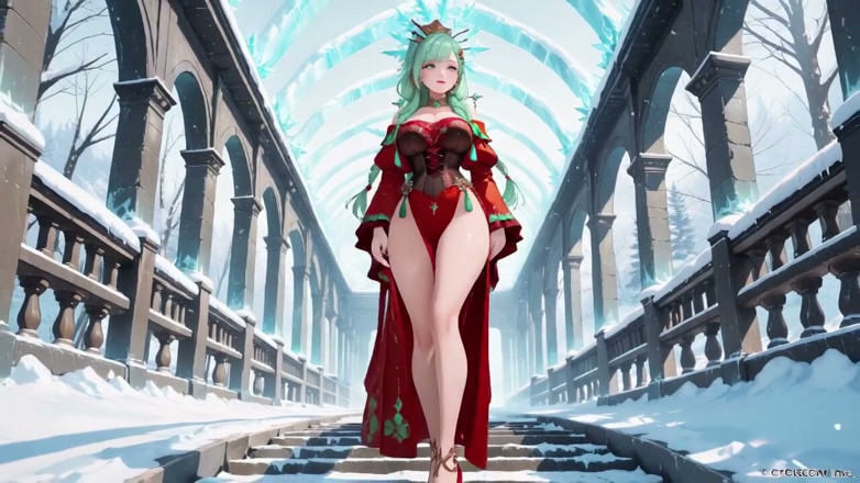 Tay Swift X: Dewi berambut hijau dalam gaun merah lutut di Dewan Crystal,...