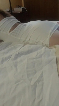 Tied up on a bed wearing pantyhose and high heels, roughly throated and hard fucked