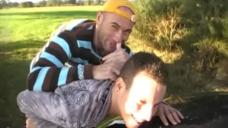 Gaybareback: Lovely straight fucked in exhib outdoor by big dick