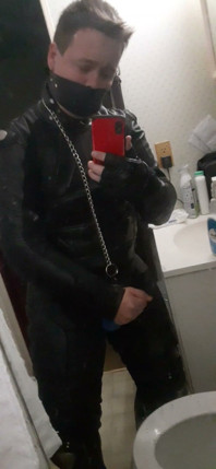 Leather Biker Jerking off in Leather Suit