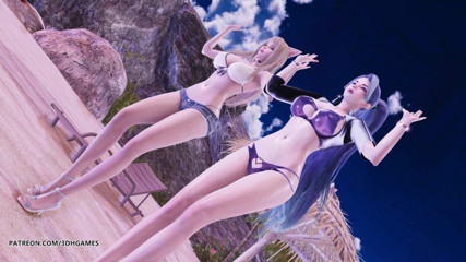 3D-Hentai Games: [MMD] Generația fetelor - Holiday Ahri Kaisa dans fierbinte cu striptease în...