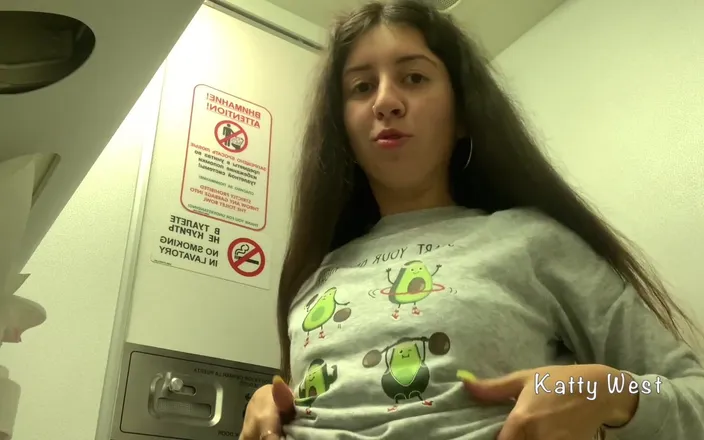 Katty West: Risky Masturbation in an Airplane Toilet. Almost Caught Without Panties...