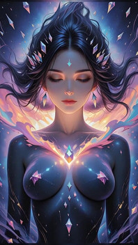 Astral Vortex 女神与黑石烟雾和水晶光幻想 ai 艺术幻灯片