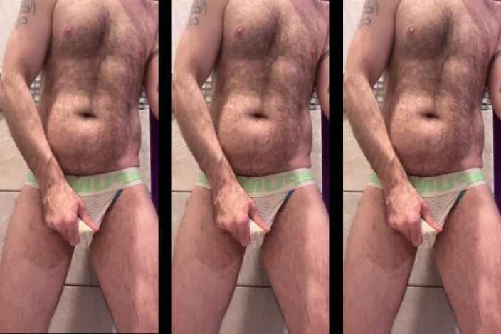 Hairy Wolf: Handsome Hairy Hung Shower Bator Horny at the Gym Needed...