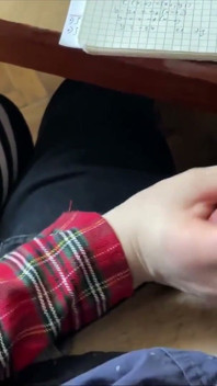 Schoolgirl Handjob Again in Math Class Under the Table and Even a Bit of Footjob. at School.