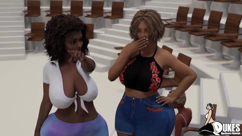 Dukes Hardcore Honeys: Une salope noire co-ed avale une grosse bite noire
