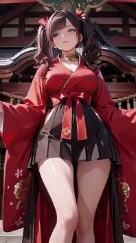 Taboo First Encounter at the Shrine, Kneeling in the Corridor While Stroking Her Hair