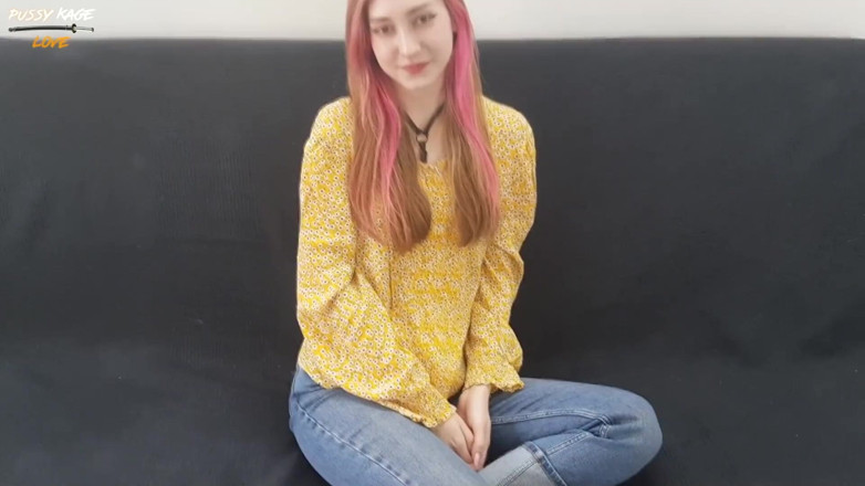 Your Naked Dream: Casting pink haired girl in jeans - hard mouth fuck