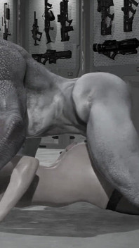 Busty Brunette Anal Sex on the Floor with Big Alien