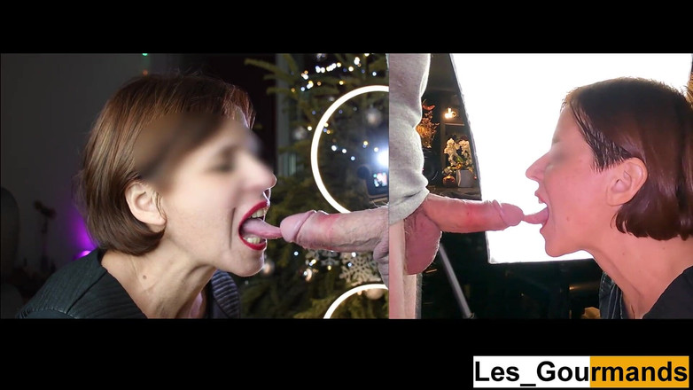 Les Gourmands: 4k - yakın çekim çifte görünümde rujlu orta yaşlı seksi kadın harika sakso çekiyor...