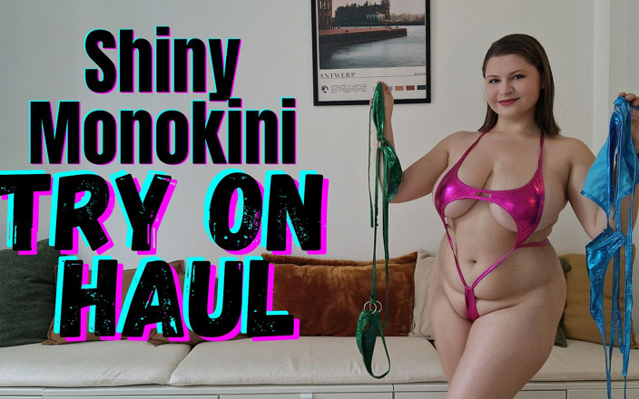 Tina Angel: Shiny Monokini Try on Haul - Sky Blue, Green &amp; Deep Pink