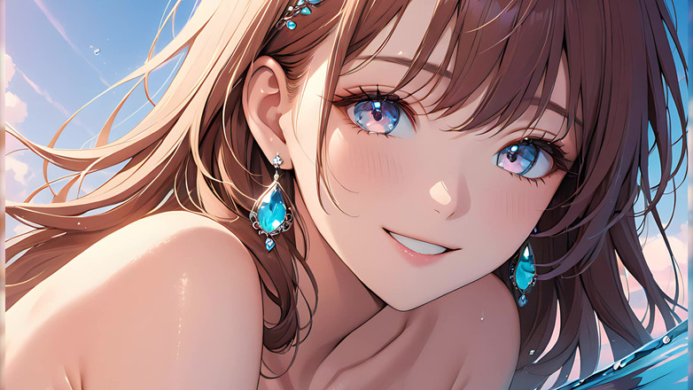 LustRender: Refleksi pastel: gadis cantik dengan langit lembut di matanya