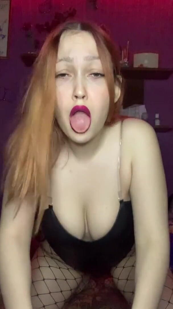 Your Sexy GF: A beautiful bitch in stockings sucks a dildo and she...