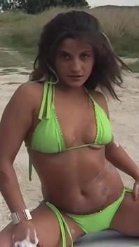 Gipsy Skinny Brunette with Small Cute Tits Cleans My Car Wearing a Bikini and Gets Naked