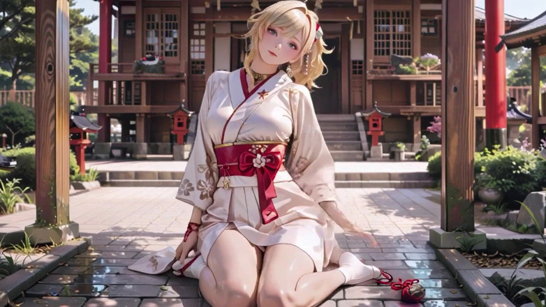 Seraphina Vale: Rahasia Kuil Gadis Rambut Pirang Kimono! Berlutut di bawah gerbang...
