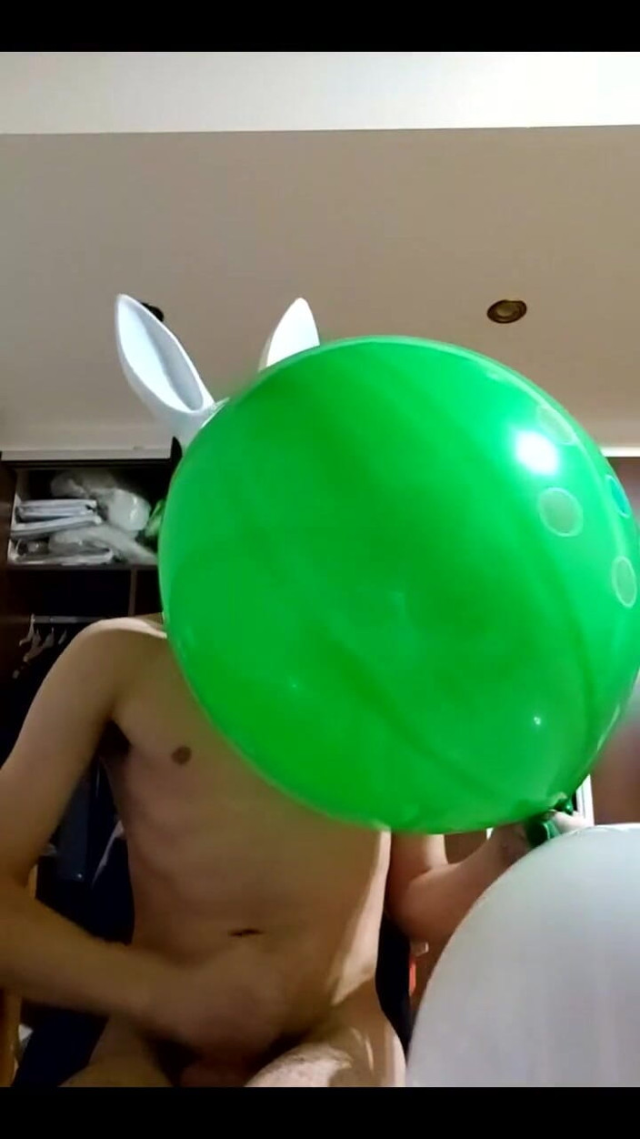 Floatie Boy: Bunny Looner Blowing up Big Balloons While Jerking off on...