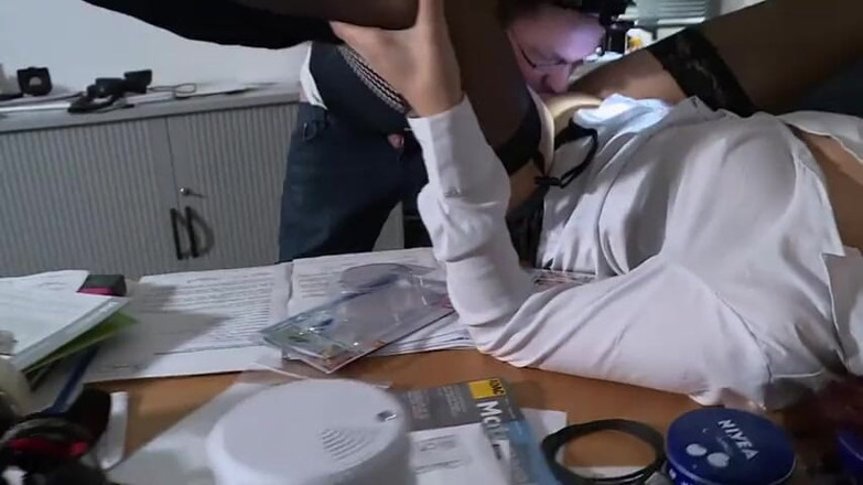German amateur - 100% German hardcore videos: Redhead in black stockings fucking in a threesome