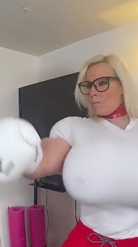 Busty Blonde Boxing with Massive Fake Cock Out! Imagine Me Boxing at the Boxing Club You Are in!