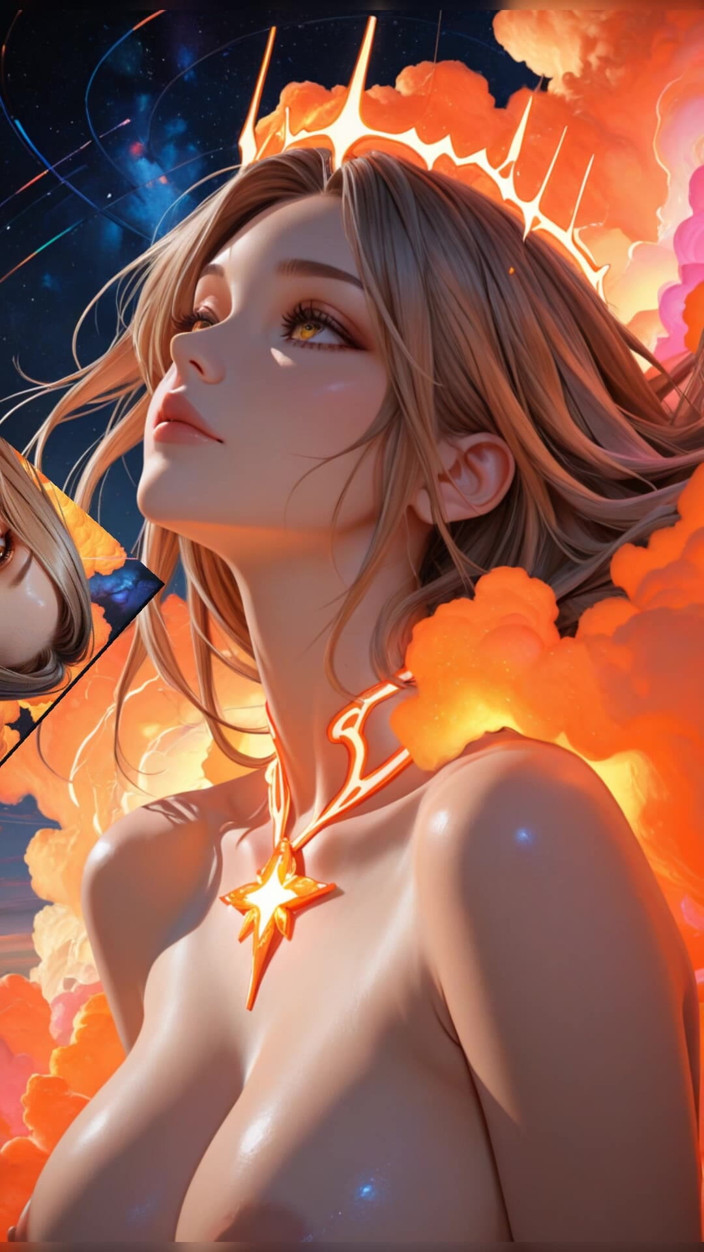 VelvetInk Studio: 宇宙霓虹灯女神裸体美女肖像与辐射网络云 ai 艺术幻灯片