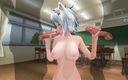 H3DC: 3D Hentai Neko-meisje zuigt twee pikken tegelijk