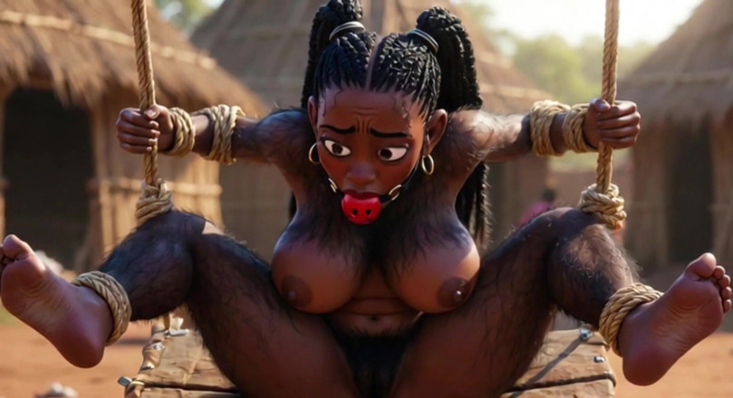 Anime Hentai: Mujer peluda negra africana en la esclavitud - esperando ser follada...