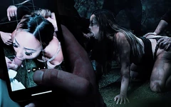 Asiatischer schlampen-gangbang - japanisches mädchen mit dicken titten wird wie eine fickpuppe im wald benutzt