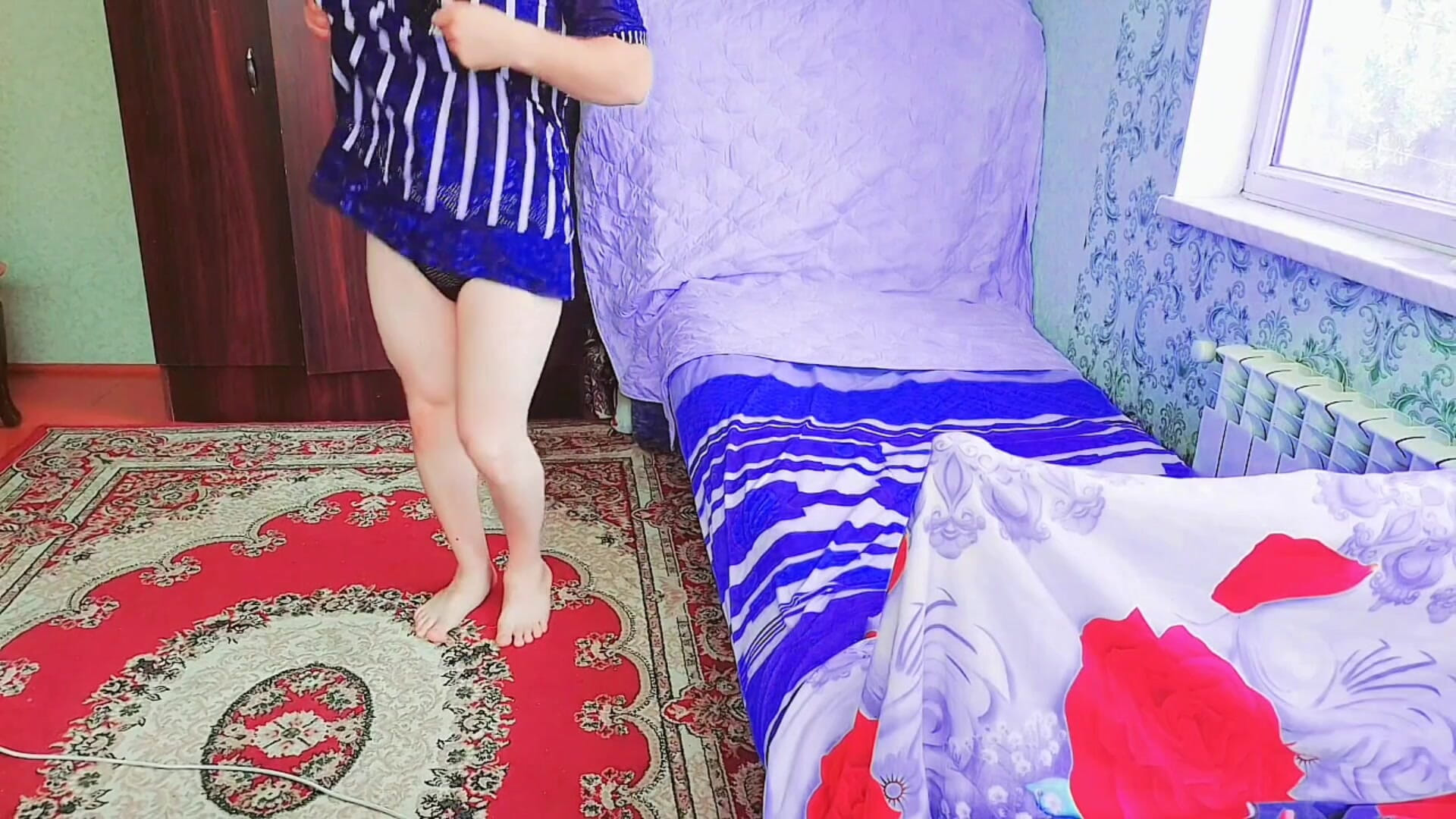 Femboy Showing Waistline in Cropped Hoodie and Skirt