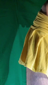 Tiny Yellow Plaid Thong Under Yellow Skirt