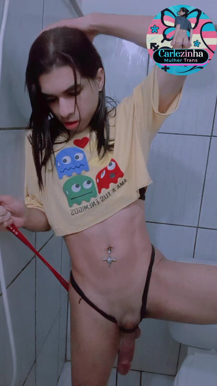 Srta. Carla: Carlezinha - Naked Dicked Trans Woman in Cropped with a Hot...