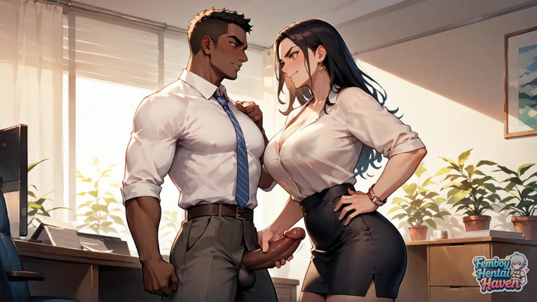 Femboy Hentai Haven: ¡Una travesti de lujo llena la oficina con sus bondades...