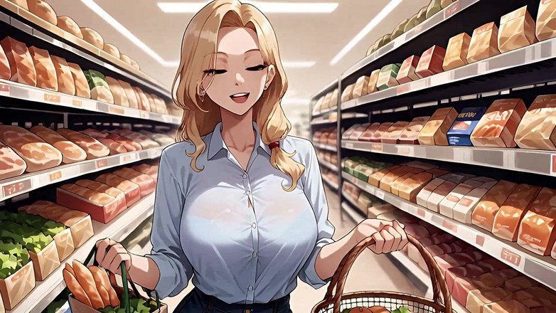 Goddess Topless: Aisle Membeli-belah Runcit seksi duduk muka di Bread Aisle