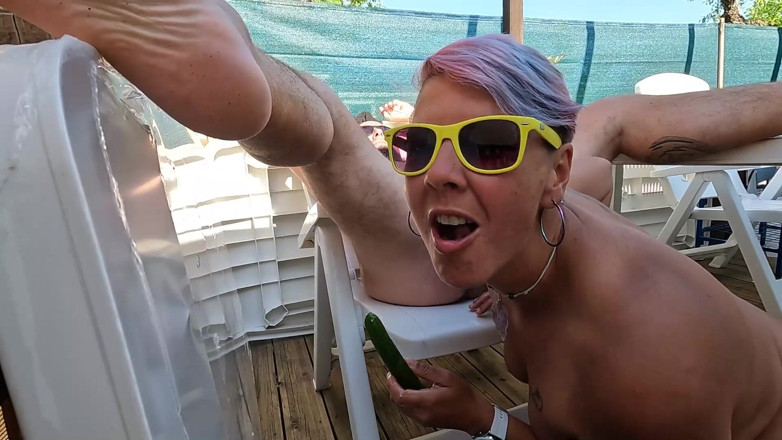 bekycarril: Sucking Cock and Balls While Pegging with a Cucumber