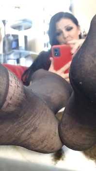 Closeup Black Nylon Pantyhose Feet