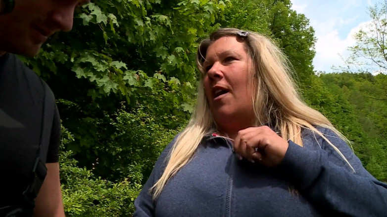 Chubby and horny and more: Big ass blonde gets a hard fuck outdoor on the...