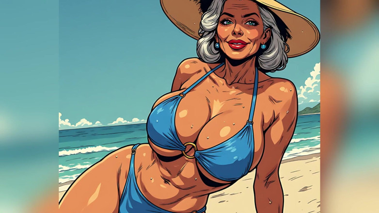 AI Porn: Bela praia, mulheres, arte em quadrinhos