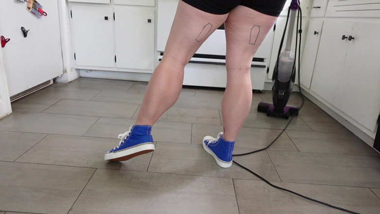 Deanna deadly: Muscular Calves View While Vacuuming in Blue Converse Sneakers