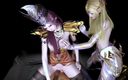 X Hentai: Drottning och prinsessa serverar den stora kuken - 3D -animering 274