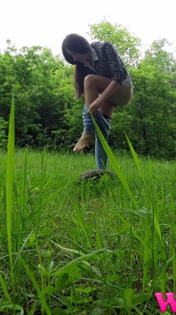 Shy Brunette Pee Outdoor and Rubs Her Wet Pussy and Pee on a Rock