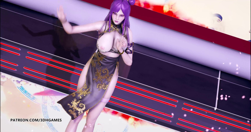 3D-Hentai Games: Tougen Renka - striptease Ahri Kaisa Seraphine - baile erótico caliente