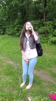 Skinny Girl Desperate to Pee and Afraid She Will Wet Her Jeans in the Forest