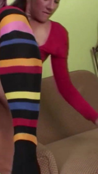 Brunette teen wearing stockings gets her hairy pussy fucked