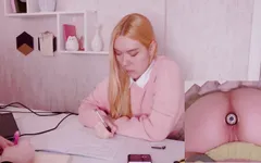 Helping My Stepsister with Homework but She's Too Distracted with Vibro Plug in Her Ass!