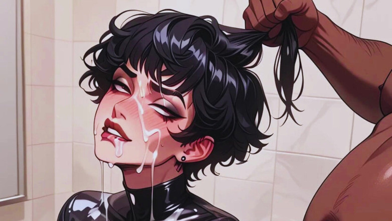 Real narrated fantasy: 女々しいフェムボーイは革を着て、輪姦でお尻で犯されるのが好きです。